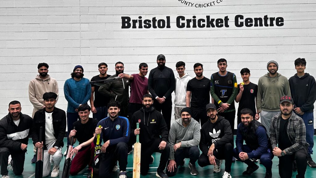 The group of Muslim cricketers in the indoor centre at the Seat Unique stadium.