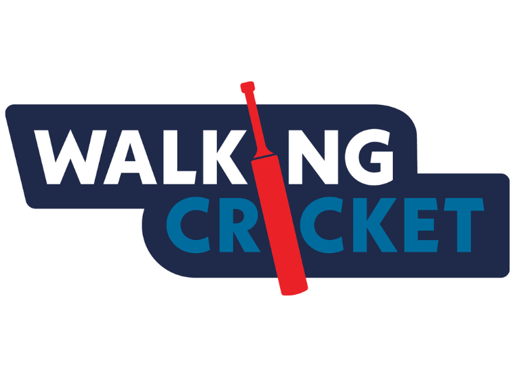 Walking Cricket Logo with red cricket bat